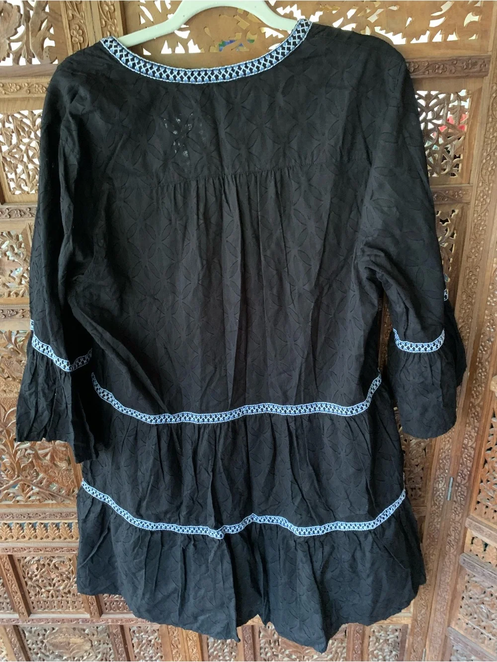 Tommy Bahama Black Mini Dress with Blue Embroidered Trim - Picture 6 of 6